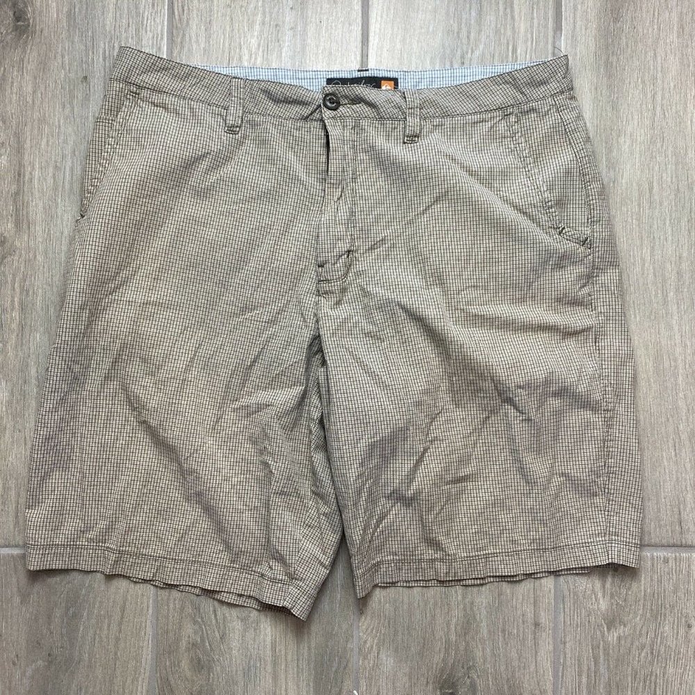 QuikSilver Shorts Mens 36 Brown Plaid Waterman Collection Chino Casual Dock
